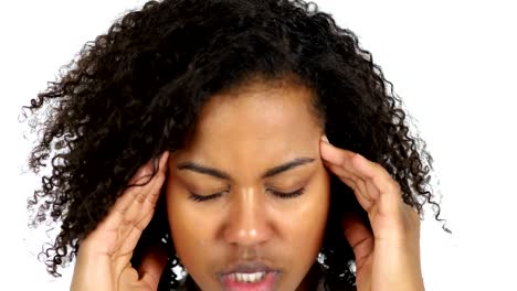 Frustrated-Black-Woman-with-Headache,-white-Background