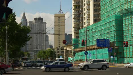 Tageszeit-Stadtbild-lebende-komplexe-Konstruktion-Verkehr-Straße-Panorama-4k-China-shanghai