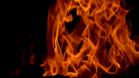 Flames-of-fire-on-black-background-in-slow-motion