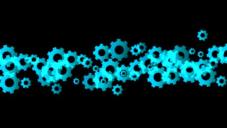 Abstract-transparent-engineering-gear-moving-pattern,-teamwork-system-concept-design-illustration-blue-color-on-black-background-seamless-looping-animation-4K,-with-copy-space