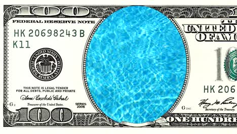 Blue-water-in-swimming-pool-in-frame-of-100-dollar