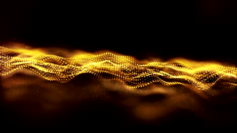 Abstract-gold-color-digital-particles-wave-with-dust-and-light-motion-background