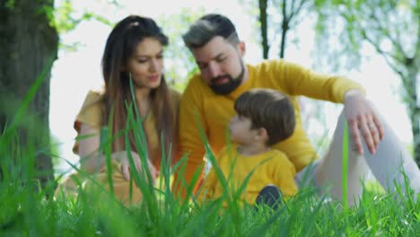 Family-reading-outdoors