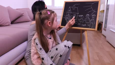 Mother-and-daughter-drawing-on-blackboard