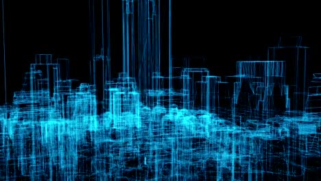 wire-frame-model-of-city---3D-Rendering