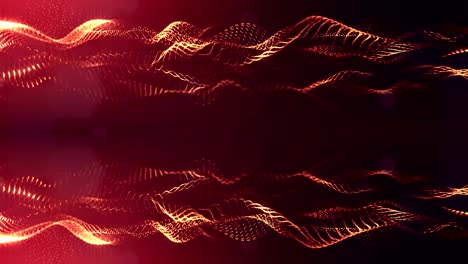 3d-loop-animation-as-science-fiction-background-of-glowing-particles-with-depth-of-field-and-bokeh-for-vj-loop.-Particles-form-line-and-surface-grid.-V7-red-gold