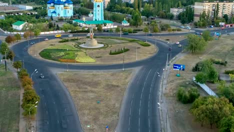 Aerial-time-lapse-over-center-of-Kryvyi-Rih-city