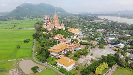 Aerial-view-Landscape-of-Wat-Tham-Sua,-Tha-Muang-District,-Kanchanaburi-Thailand