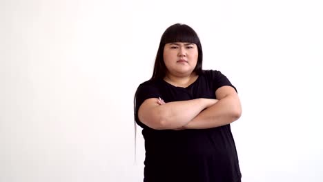 portrait-of-a-beautiful-Asian-woman-20-years-old,-emotionally-unhappy-customer-on-white-background-in-Studio