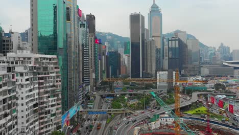 Tag-Zeit-Stadt-Stadtverkehrs-Bucht-Straßenbau-aerial-Panorama-4k-Hongkong