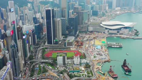 day-time-cityscape-downtown-traffic-bay-victoria-harbour-aerial-panorama-4k-hong-kong