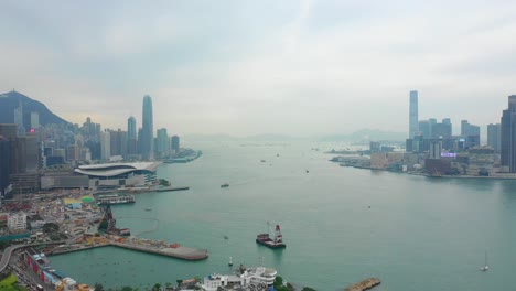 day-time-cityscape-downtown-traffic-bay-victoria-harbour-aerial-panorama-4k-hong-kong