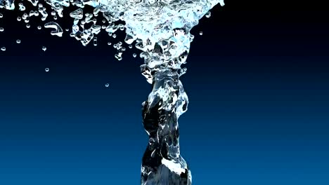 Water-splash-with-bubbles-of-air-with-blue-background