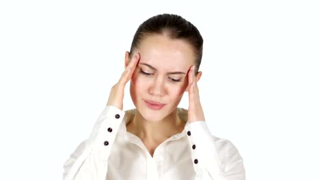 Headache,-Upset-Tense-Woman,-White-Background