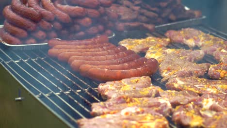 Sausages-and-pork-on-the-grill-in-slow-motion-180fps