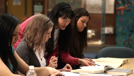 A-group-of-college-students-work-together-to-finish-an-assignment