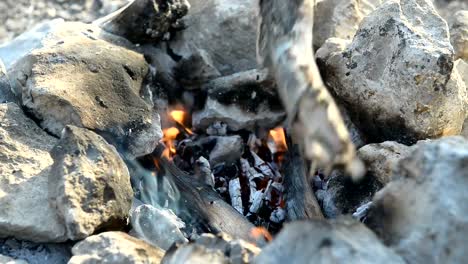 Bonfire-in-a-camp-fire-of-stones-outdoors