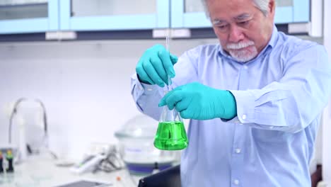 Científicos-que-trabajan-en-retrato-de-laboratorio.-China-hombre-científico-trabajando-en-el-laboratorio,-revolviendo-un-retrato-de-fuego-antiaéreo-con-espacio-de-copia.