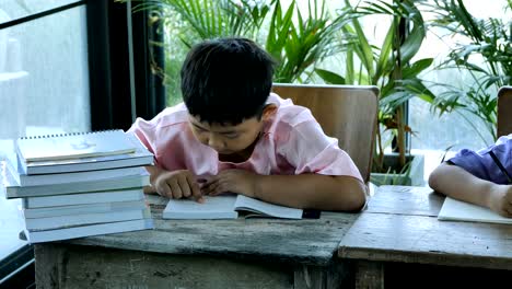 Asiatische-junge-zwei-Menschen-Bücher-lesen.-Bildungskonzept