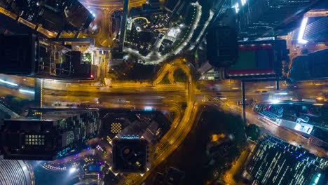 Nacht-beleuchtete-Zentrum-Verkehr-Straßen-Antenne-Timelapse-4k-Hongkong