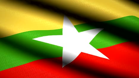 Bandera-de-Myanmar-ondeando-textil-textura-fondo.-Seamless-Loop-animación.-Pantalla-completa.-Cámara-lenta.-Vídeo-de-4-K