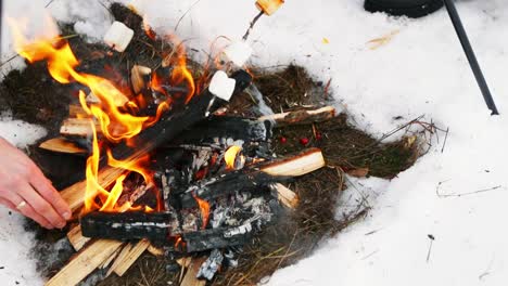 Kochen-Glühwein-am-Lagerfeuer-in-den-Winterwald.