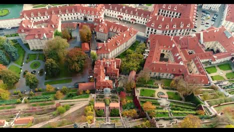 Panorama-of-Prague,-view-from-above-on-the-cityscape-of-Prague,-Area-Old-Town,-Prague-Castle-and-Vltava-River,-Czech-Republic,-Prague