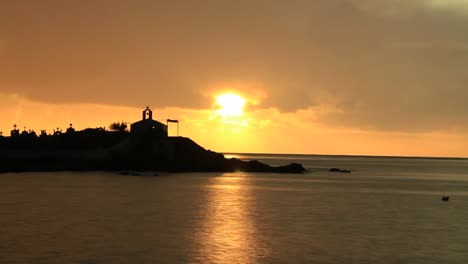 Agios-Fokas-in-Laconia-Greece,-sunrise-at-stormy-weather