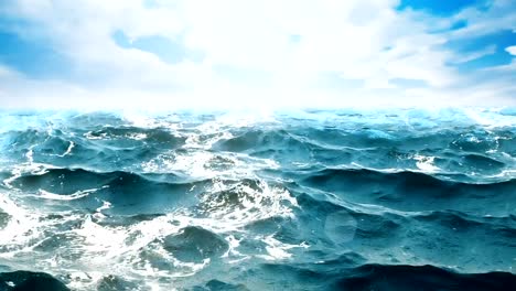 Qualitativ-hochwertige-Animation-Meereswellen-mit-schönen-Taghimmel-im-Hintergrund.-Looping.