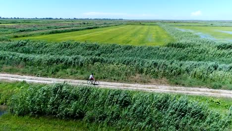 Mann-Reiten-Fahrrad-auf-der-Landstraße