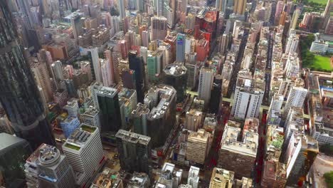 Luftaufnahme-von-Hong-Kong-Downtown,-Republik-China.-Finanzviertel-und-Business-Center-in-smart-urban-city-in-Asien.-Wolkenkratzer-und-moderne-Hochhäuser.