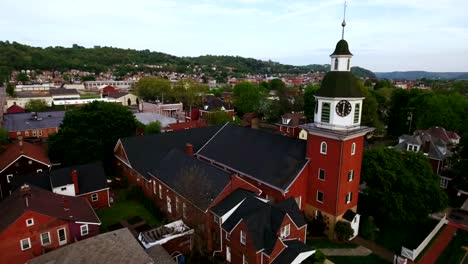 Aerial-Summer-Establishing-Shot-Old-Economy-Village-Church