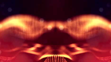 3d-loop-animation-as-science-fiction-background-of-glowing-particles-with-depth-of-field-and-bokeh-for-vj-loop.-Particles-form-line-and-surface-grid.-V38-red-gold