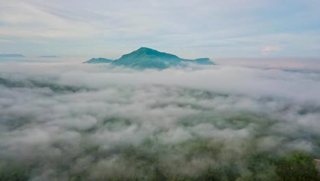 Aerial-view--beautiful-morning-mist-at-mountain-range