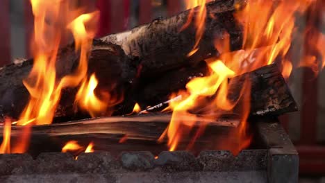 Offenes-Feuer-im-Eisen-Grill-Ofen