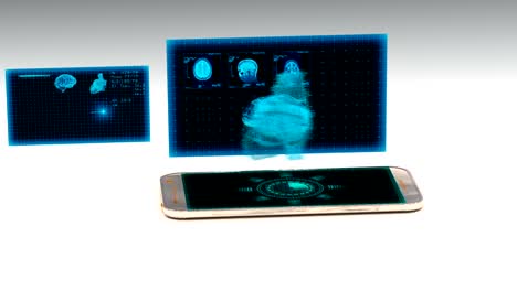 Smartphone-projiziert-ein-Hologramm-des-menschlichen-Herzens,-das-Konzept-der-technologischen-Entwicklung-in-der-Medizin