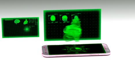 Smartphone-proyecta-un-holograma-del-corazón-humano,-el-concepto-de-desarrollo-de-la-tecnología-en-medicina