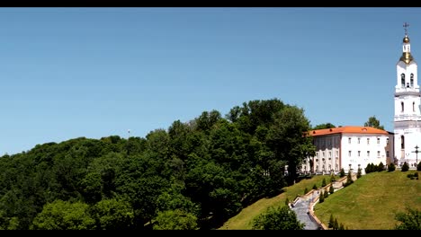 Vitebsk,-Belarus.-Assumption-Cathedral-Church,-Town-Hall,-Church-Of-Resurrection-Of-Christ-And-Dvina-River-In-Sunny-Summer-Day.-Pan,-Panorama