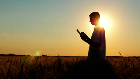 Silhouette-of-Agrarians-With-a-Tablet-In-Hands