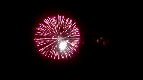 Against-the-background-of-the-dark-night-sky-you-can-see-the-bright-lights-of-the-festive-fireworks.-Crimson.-On-the-background-of-the-dark-sky-are-the-remains-of-bright-fireworks