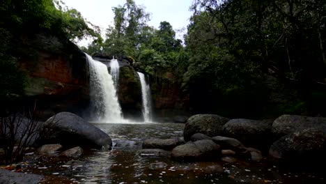 slow-motion-of-Haew-Suwat-Waterfall-in-Khao-Yai-National-Park,-Thailand