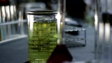 Close-up-shot-of-chemistry-equipment-set-up-on-a-laboratory-table