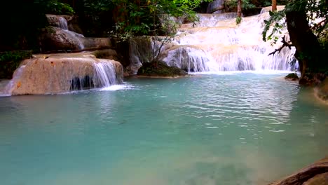 Beautiful-waterfall---Erawan-waterfall-at-Erawan-National-Park-in-Kanchanaburi,-Thailand.