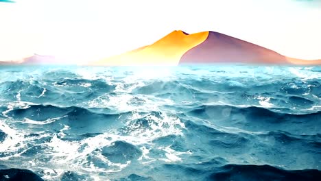 High-quality-animation-of-ocean-waves-with-beautiful-desert-on-the-background.-Looping.