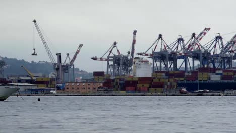 Container-storage-construction-Spezia-town,-global-trade,-export-from-harbor