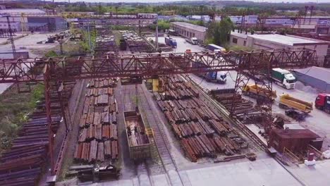 The-gantry-crane-moves-above-the-metal-warehouse