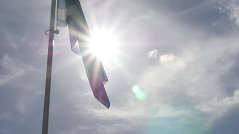 Flag-of-Greece-against-the-sun-and-blue-sky-tilt-4K