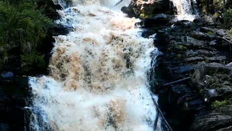 Waterfall-White-Bridges-in-Karelia,-Russia,-slow-motion-closeup-shot
