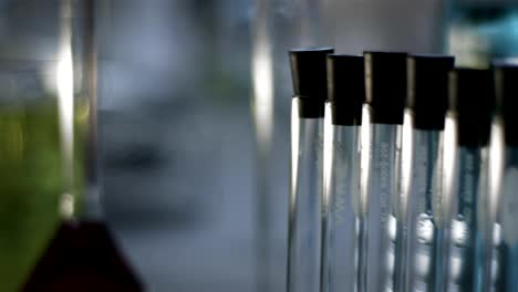 Close-up-shot-of-chemistry-equipment-set-up-on-a-laboratory-table