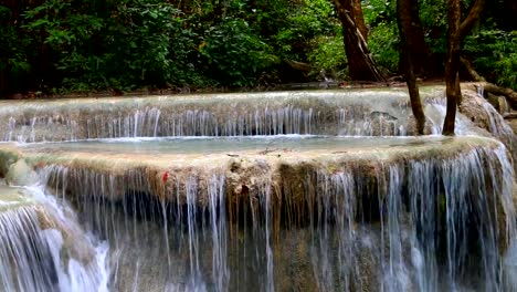 Beautiful-waterfall---Erawan-waterfall-at-Erawan-National-Park-in-Kanchanaburi,-Thailand.